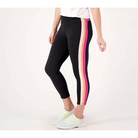 Belle Body by Kim Gravel Petite Striped Cropped Legging Legging Black,Pet M - Picture 1 of 1